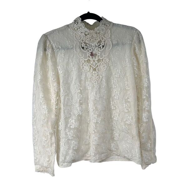 80’s Talbots Scott McClintock Lack Mock Collar Elegant Victorian Style Blouse - Picture 1 of 7